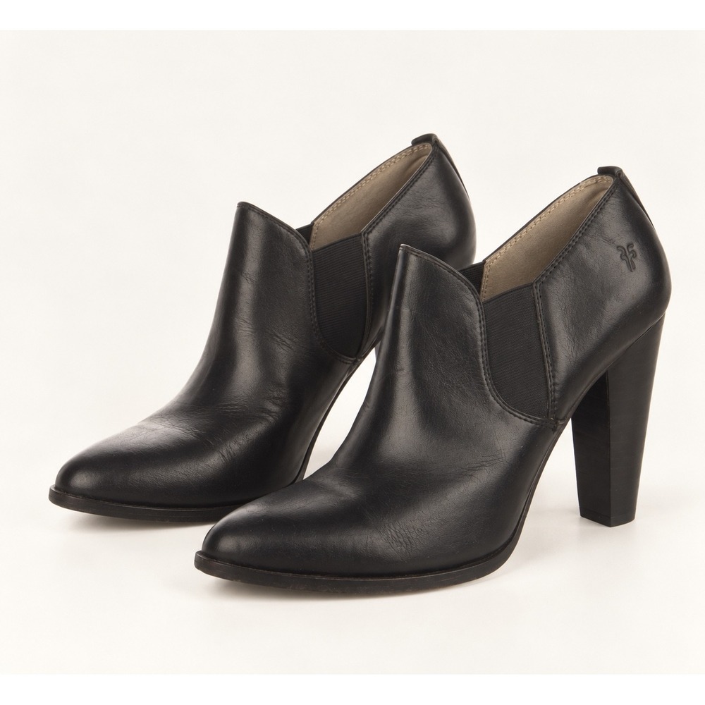 Frye Leather Ankle Boots Round Toe Block Heel 9.5 Black